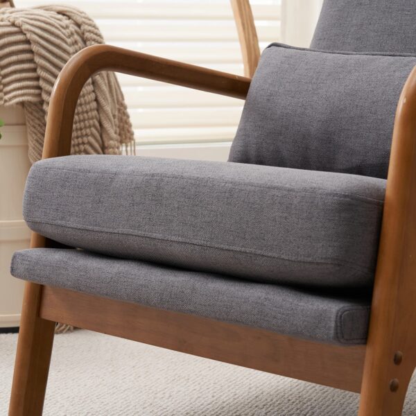 New High Back Solid Wood Armrest Backrest Iron Frame Linen Indoor Leisure Chair