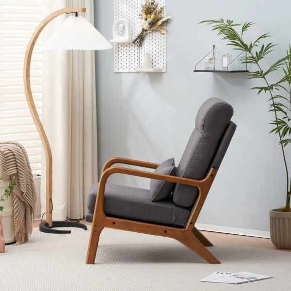 New High Back Solid Wood Armrest Backrest Iron Frame Linen Indoor Leisure Chair