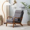 New High Back Solid Wood Armrest Backrest Iron Frame Linen Indoor Leisure Chair