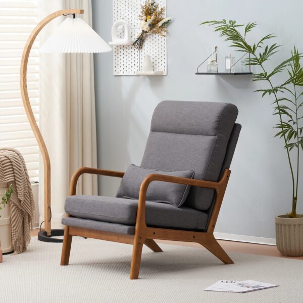 New High Back Solid Wood Armrest Backrest Iron Frame Linen Indoor Leisure Chair