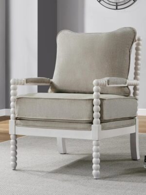 New Linen Fabric Spindle Accent Chair with Wood Frame Spool High Resilience Spring Cushion and Armrest Pads Chair