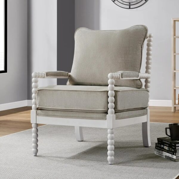 New Linen Fabric Spindle Accent Chair with Wood Frame Spool High Resilience Spring Cushion and Armrest Pads Chair