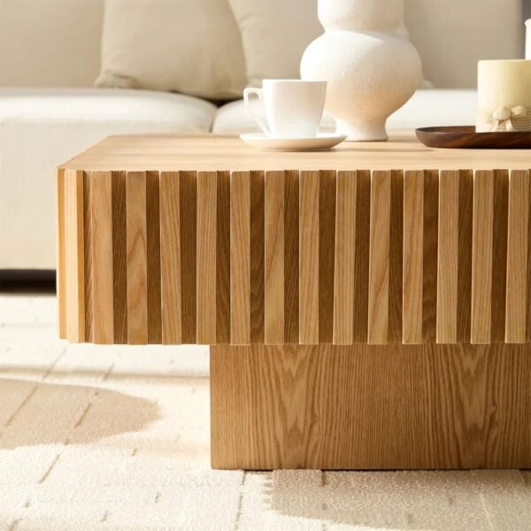 Natural Wood Coffee Table Modern Handcraft Drum Wooden Solid Veneer Tea Table