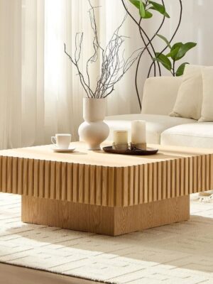 Natural Wood Coffee Table Modern Handcraft Drum Wooden Solid Veneer Tea Table