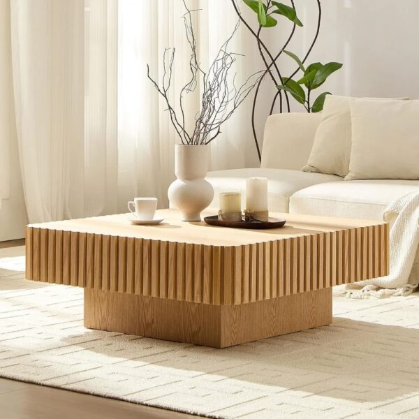 Natural Wood Coffee Table Modern Handcraft Drum Wooden Solid Veneer Tea Table
