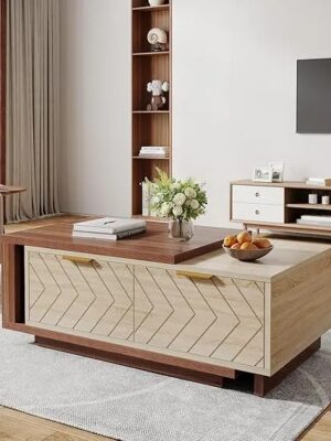 New Extendable Coffee Table Adjustable Reversible Wood Coffee Table with 2 Storage Drawers